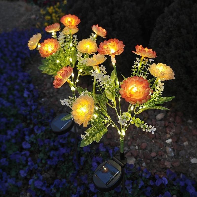 7-Head Solar Powered Snow Lotus Flower Lights Waterproof Auto On Feature For Garden Patio Yard Outdoor Decoration