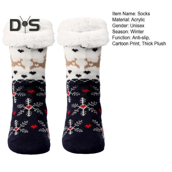 1 Pair Winter Floor Socks Thickened Fuzzy Plush Warmth Retention Christmas Print Leg Warmer Silicone Bottom Fall Winter Floor Socks Holiday Gift