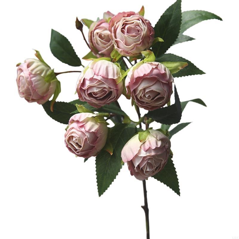 Artificial Rose Flower Multiple Heads Flowers Simulation Silk Floral Bouquet for Arrangement Home Livng Room Wedding Party X3UC