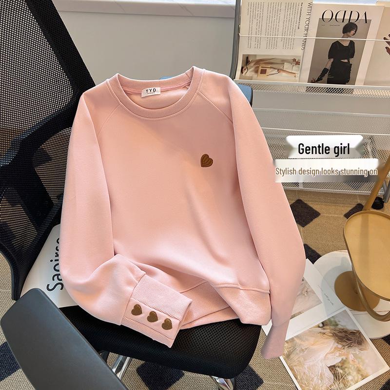 Women's Heart Embroidery Crewneck Sweatshirt: American Style, Long-Sleeved, Versatile, and Age-Reducing for Spring and Autumn.