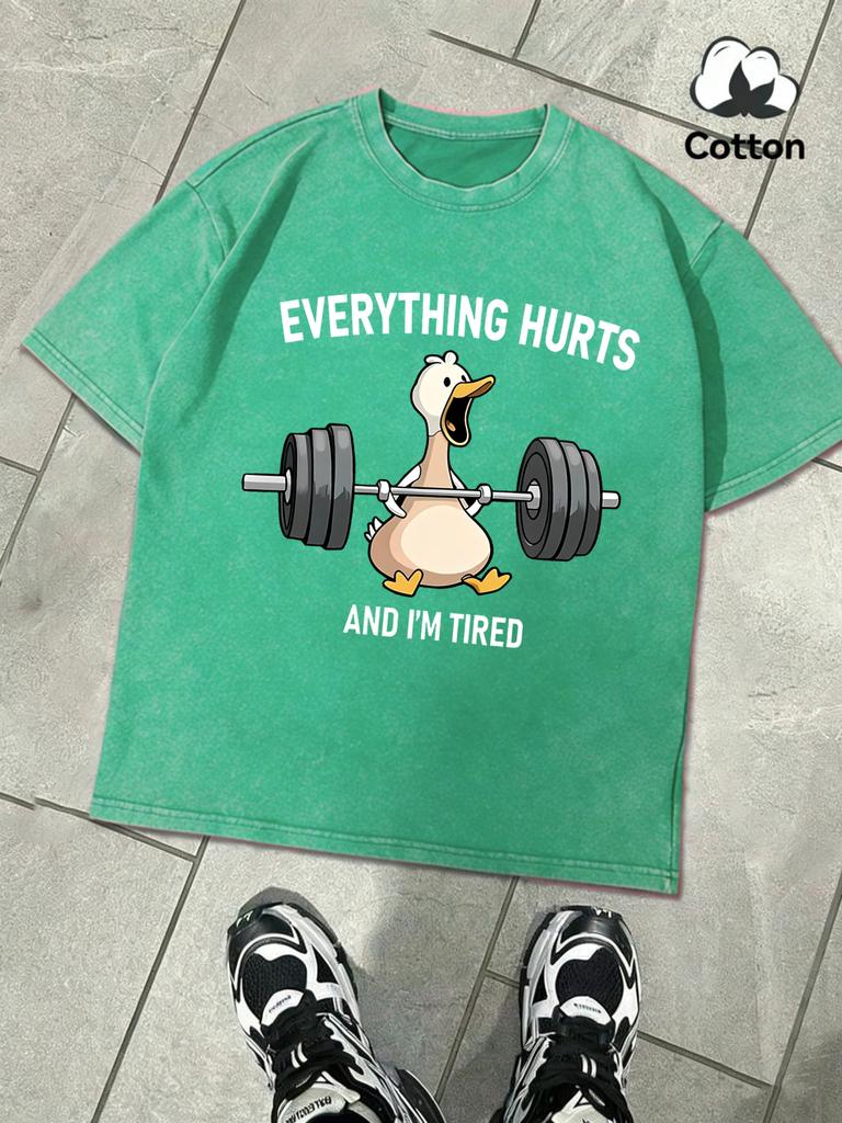 The Great Goose Striving For Fitness Washed Man Tee Loose Fashion TShirt Summer Cotton Short Sleeve Unisex AllMatch Clothing