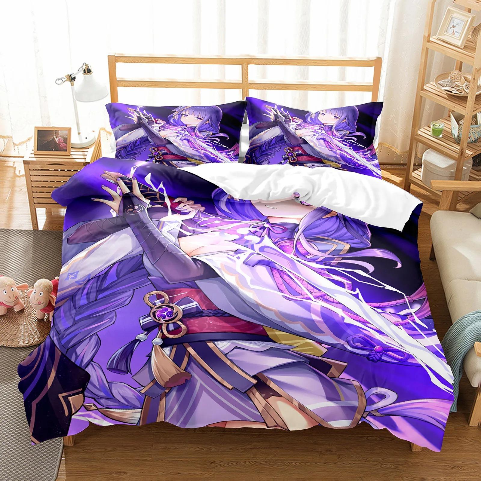 

Vibrant Breathable Genshin Impact Raiden Shogun Bag Cartoon Anime Customize Decoration Cute S Quilt Comforter (quilt)-EU Single(135*200cm)3pcs