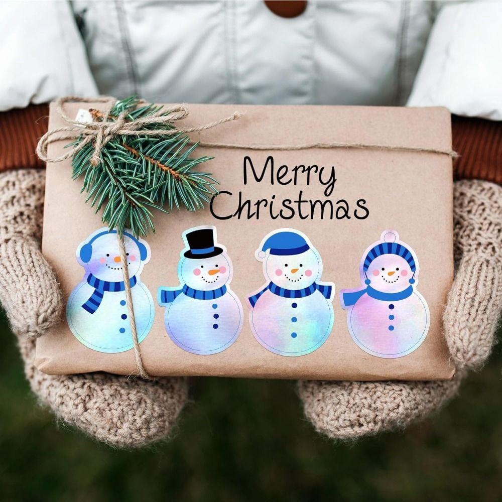 500pcs/roll Laser Type Reflective Labels Snowman Snowflake Stickers Self-Adhesive Decals Envelope