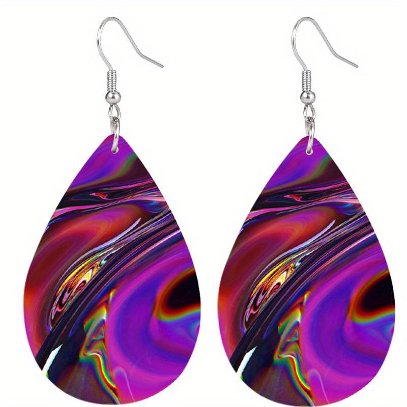 Blau/Lila Bunte Wasserwellen PU Leder Ohrringe Lebhafte Kreative Ohrringe Trendige Damenohrringe Modeohrringe Accessoires