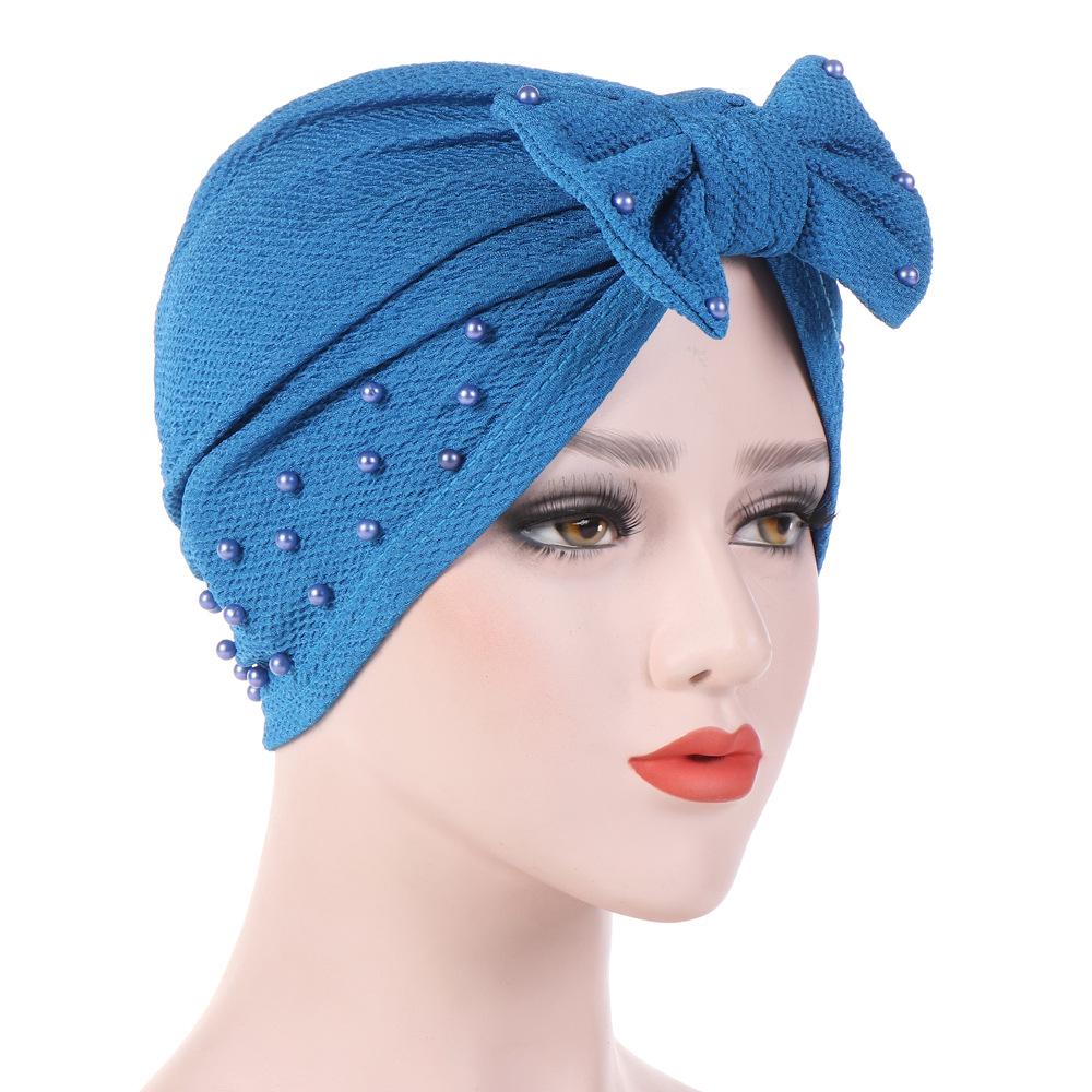 Detachable Active Bow Beaded Headscarf Turban Hat