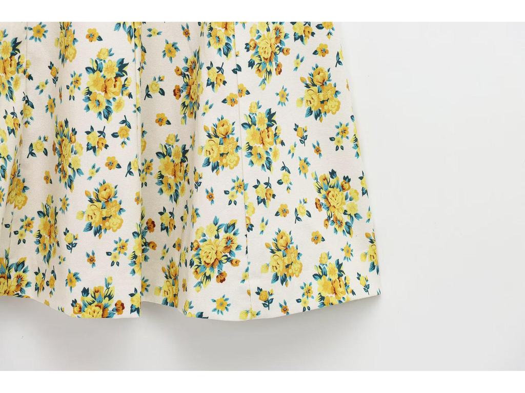 2025 European & American V-Neck Backless Floral Sling Dress with Bow