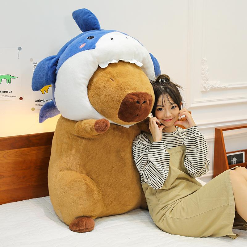 Internet celebrities shark headgear kapibara snot bear capybara plush toy doll children sleeping pillow rag doll