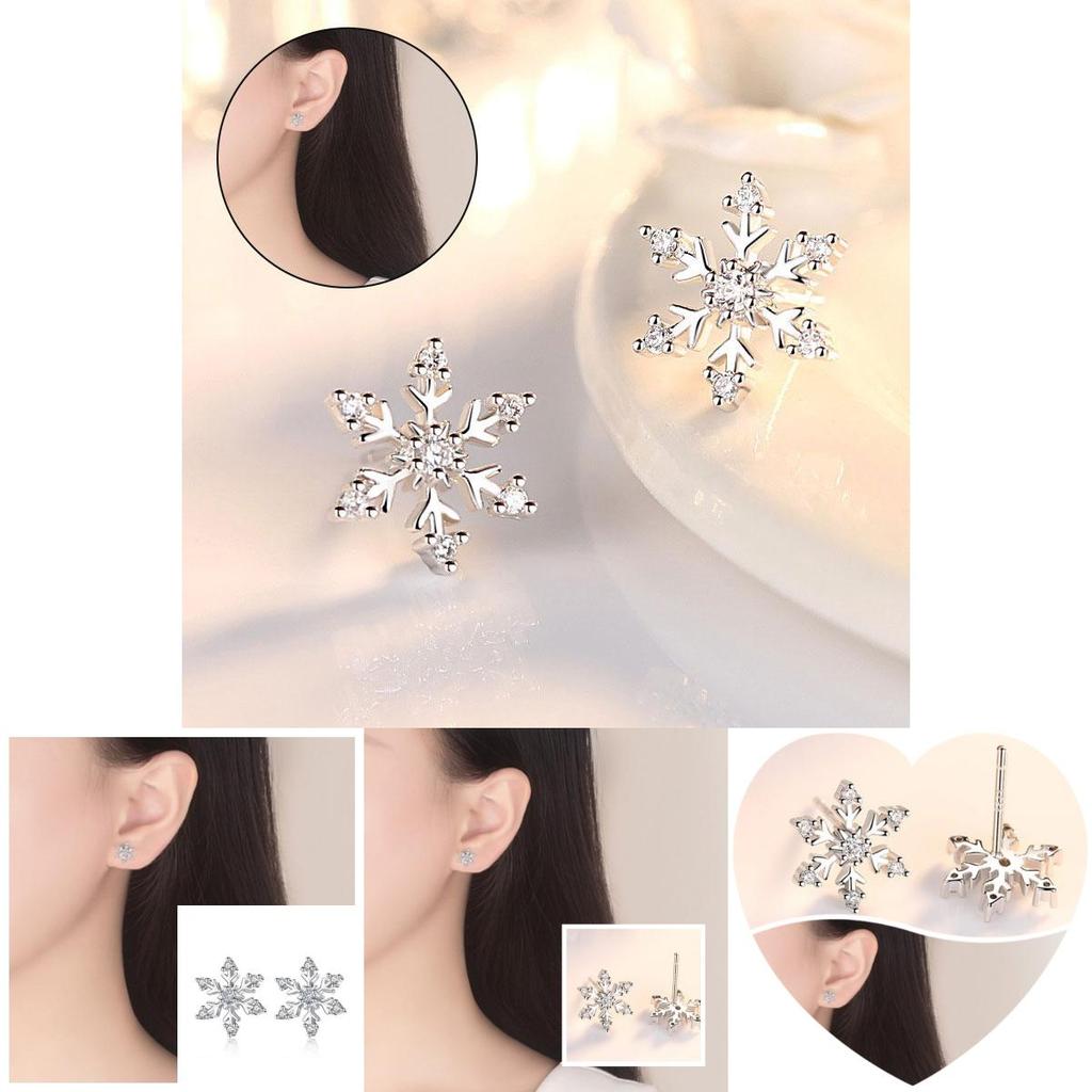Silver Snowflake Stud Earrings Womens Girls Jewellery Xmas Gift Jewelry Elegant