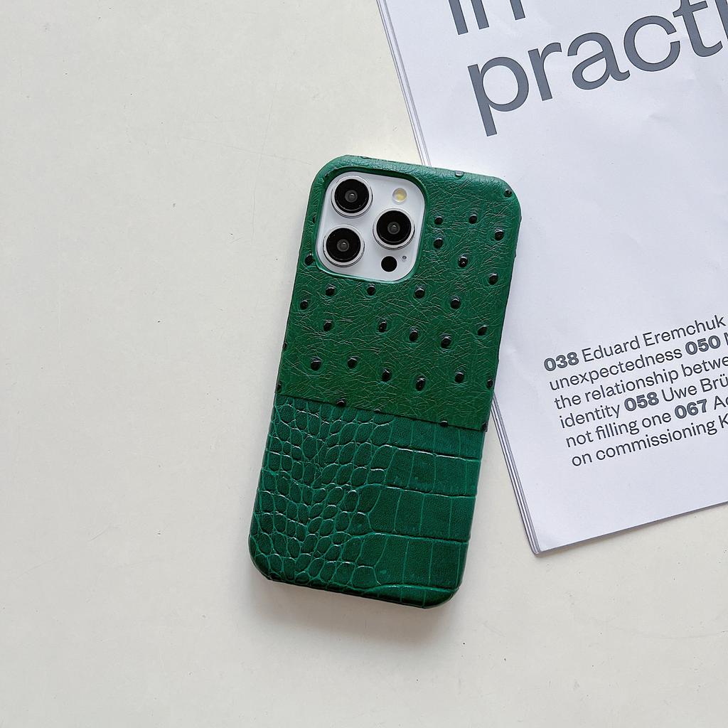 Elegant Ostrich Crocodile Splicing Apple 17 Mobile Phone Case Fashion 16pro Half Pack 15promax Mobile Phone Case
