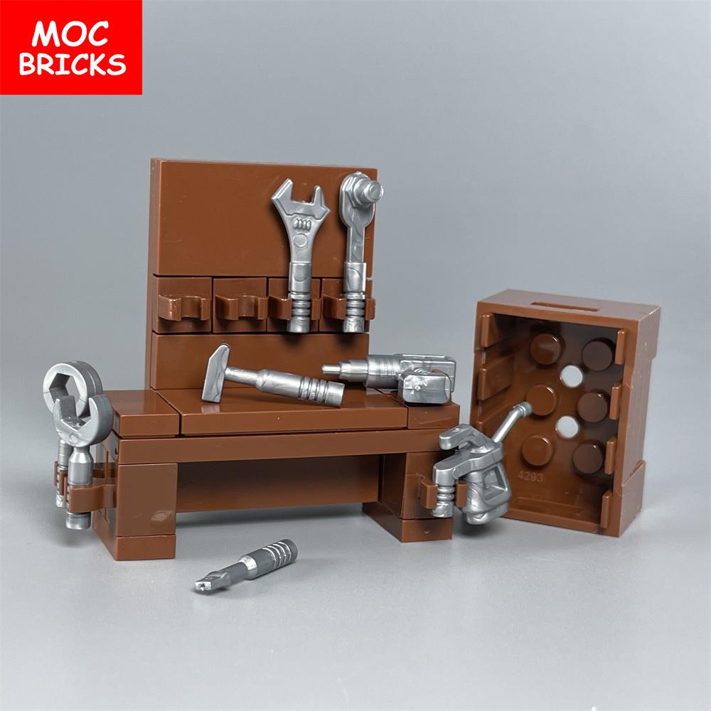 Set  MOC Bricks Multifunction Tools Maintenance operation Desk Table Bench Accessories Building Blocks Compatible Toys