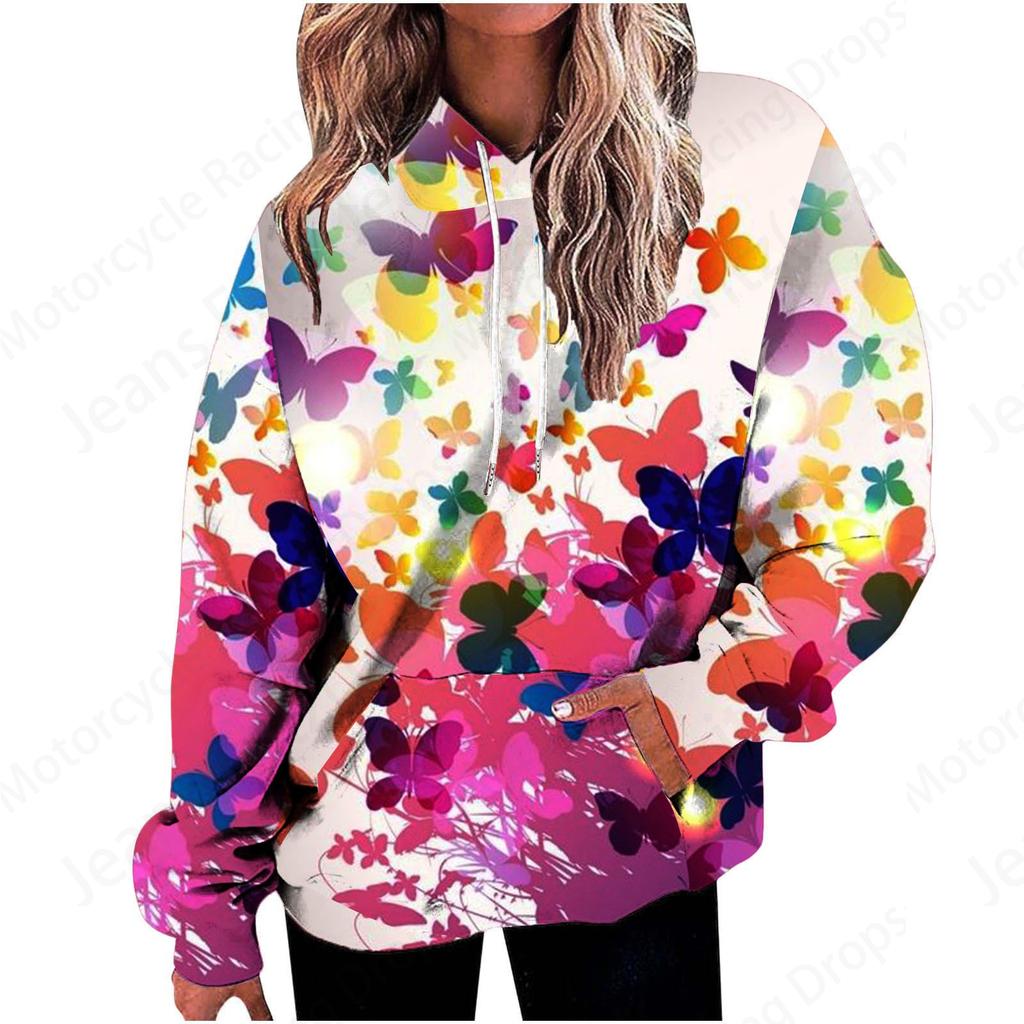 Floral 3D-Druck Grafik Hoodie Damen Mode Hoodies Sweatshirt Damen Sweats Übergroßer Mantel Herz Sweatshirt Tasche Pullover