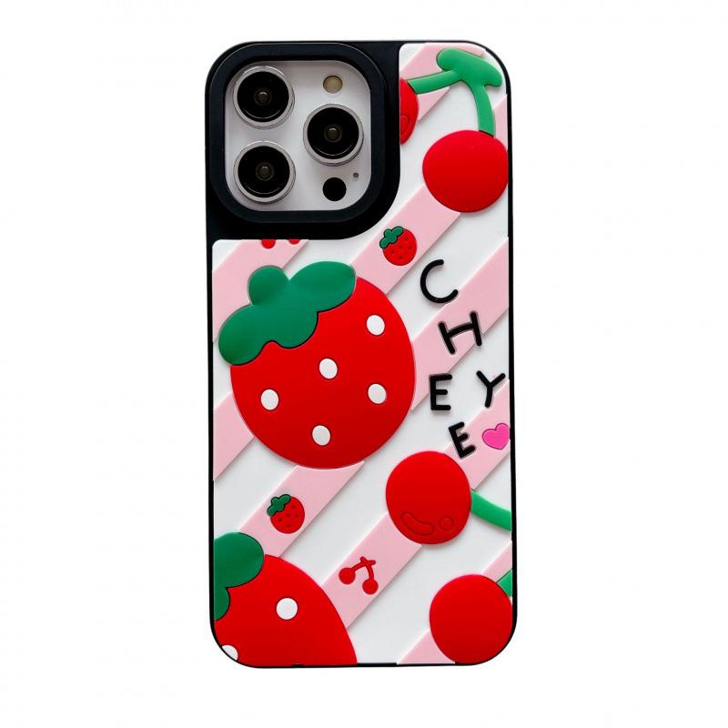 

3D Love Heart & Leopard Print Strawberry Cute Phone Case for Apple 15 Pro iPhone 16
