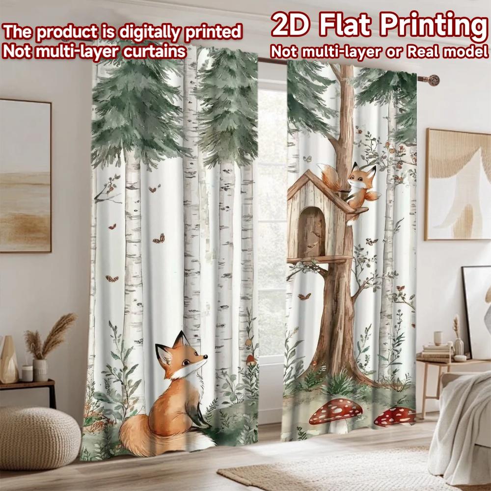 2D flat Photography Backdrop Photography Backdrop Foxes in Birch Forest 100% Polyester Party Decorations for Holiday parties