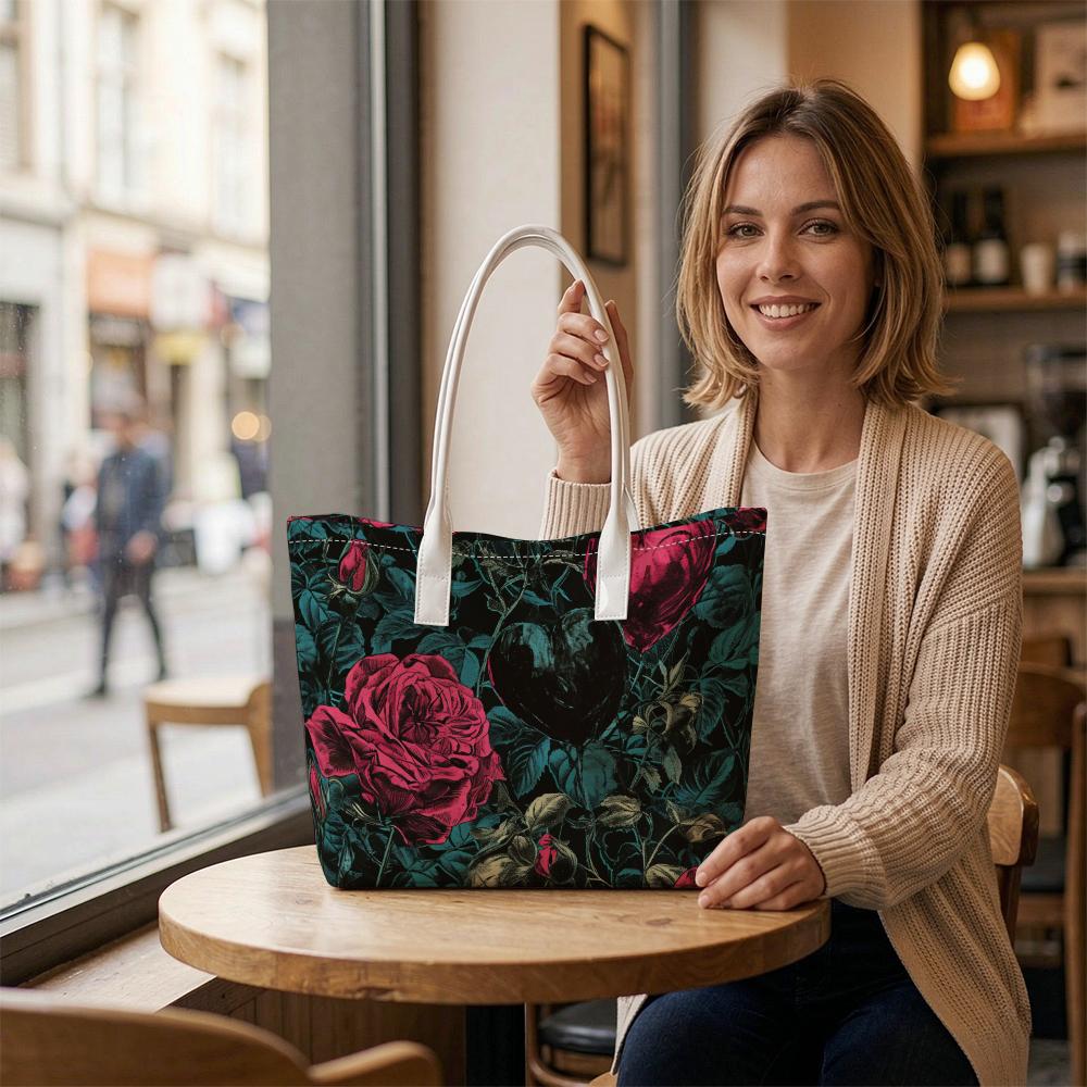 Gothic Rose Pattern Tote Bag Fashion Large Capacity Daily Shoulder Handbag