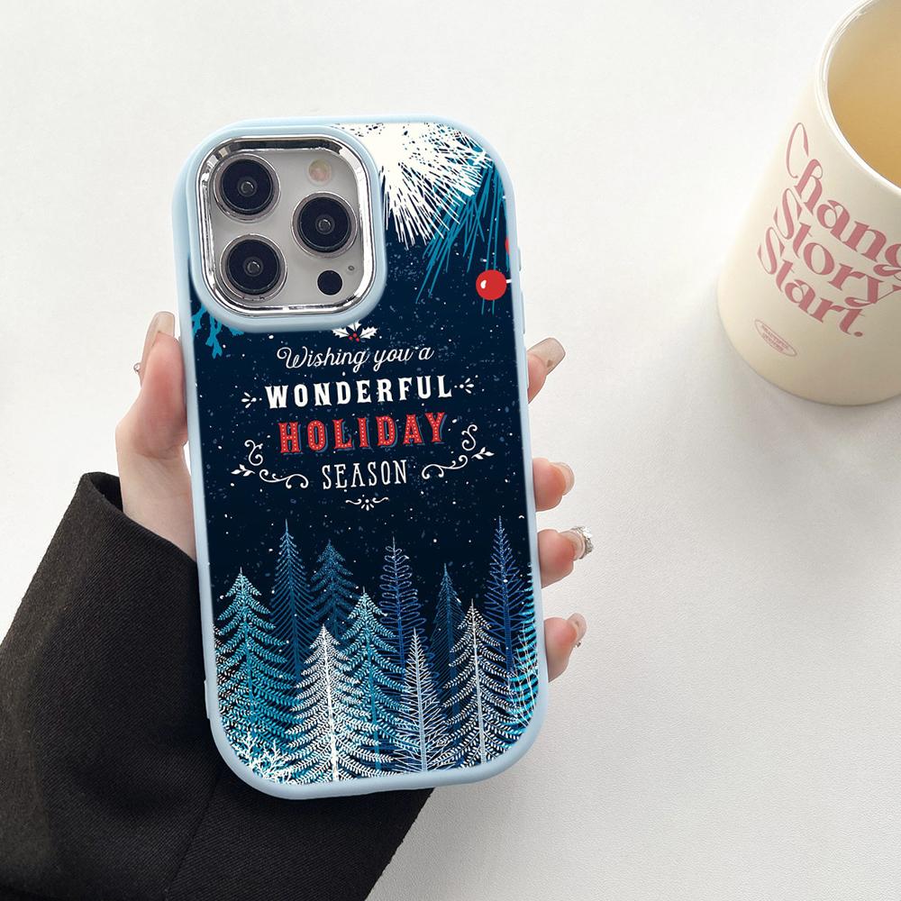 N106 Godt nyttår jul myke telefonvesker til Samsung S24 S23 Plus A15 A35 A54 Infinix Hot 40i Tecno Plating Frame Kamerabeskytter Bakdeksel