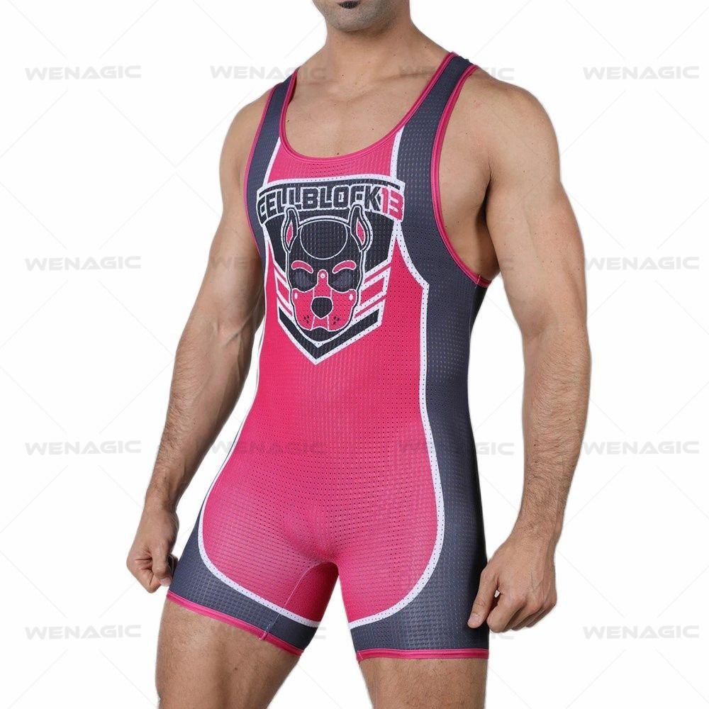 Men's one-piece wrestling suit, nylon breathable waist protection yoga fitness suit, sports cycling training suit