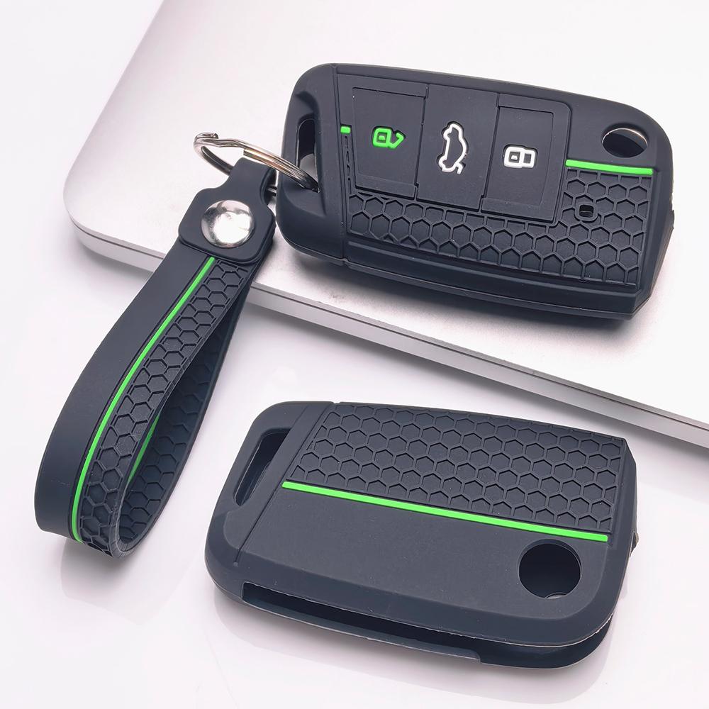 Key Fob Cover for VW Golf Tiguan Passat Polo Octavia A7 Mk7 Mk2 B8 with Keychain Anti-Scratch Surface Shockproof Structure Soft Grip Texture