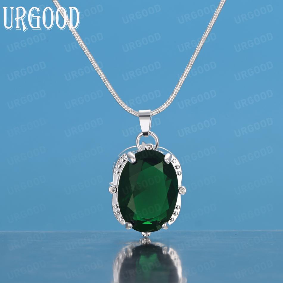 

Подвеска-ожерелье из стерлингового серебра 925 пробы с зеленым цирконом AAA, свадебная модная бижутерия 45cm