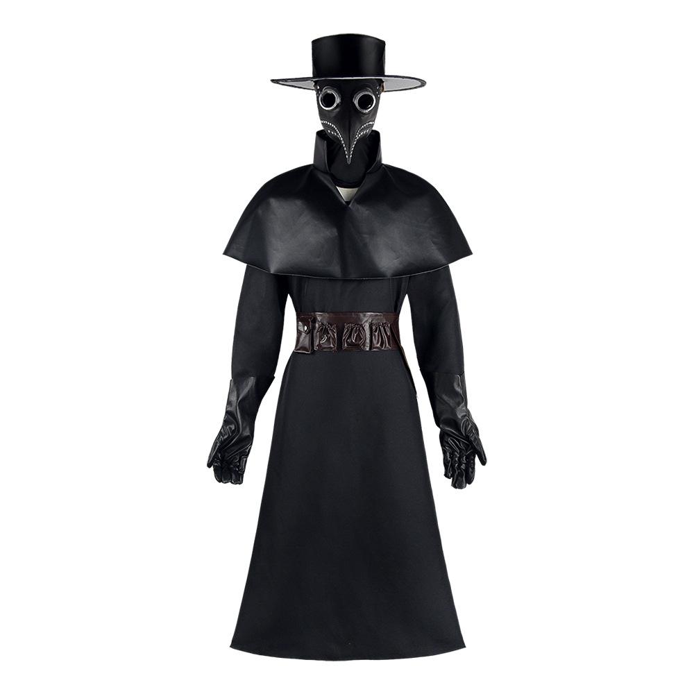 Costume da Cosplay Dottore della Peste, Outfit Oscuro da Dungeon di Halloween con Becco d'Uccello per Uomo
