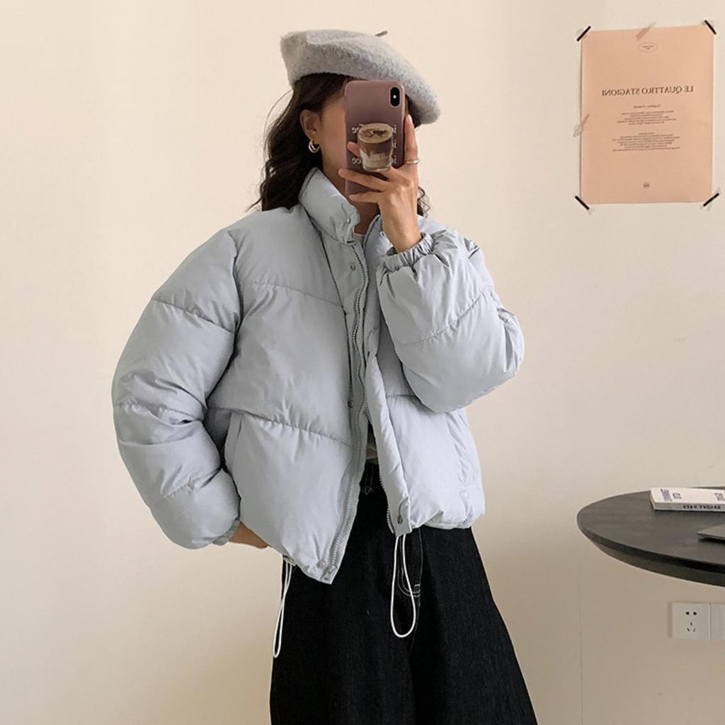 Winter Women's Stand Collar Short Padded Jacket, Korean Loose Thick Puffer Cotton Coat