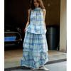 Johnature Summer French Resort Skirts Fashion All Match Plaid Elastic Waist Loose Casual Irregular Skirts Women
