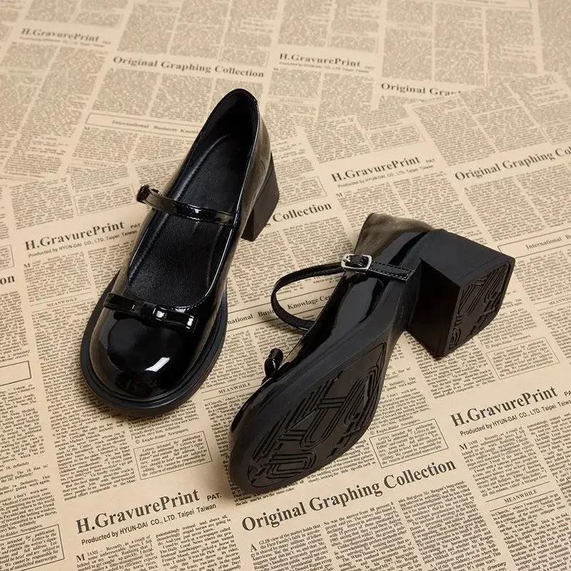 Versatile Square Toe Solid Color Shoes Bow Decoration Bag Heel Straight Buckle Ladies Shoes Zapatos Mujer Hot Selling Shoes