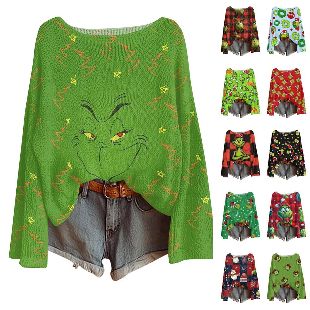 Womens  Fall Sweaters Long Sleeve Print Tops Pullover Sweaters Loose Dressy Casual Basic Clothes