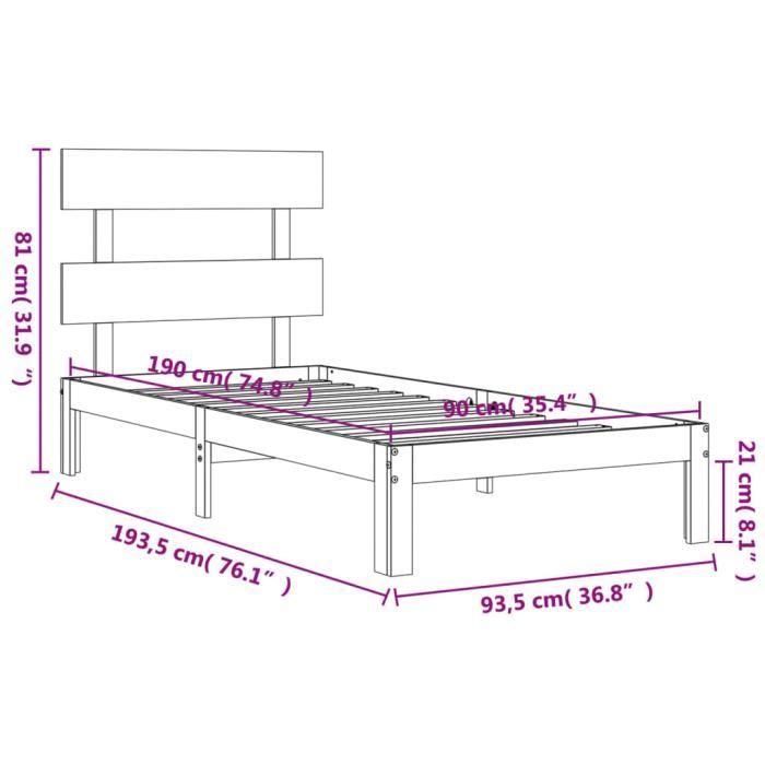 VidaXL Bed Frame with Simple Solid Wood Headboard 3193496