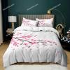 Duvet Cover Set Plum Blossom King Pink Flower Quilt Cover for Girls Microfiber Branches Printed Japanese Ink Style Bedding Set