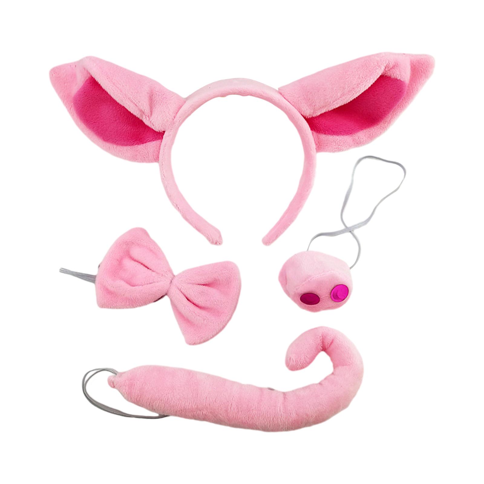 

4 Pieces Pig Costume Set Pink Pig Ears Nose Tail Cosplay Costume Accessories Kids Children Birthday Party Props Costume New Year 32cm розовый