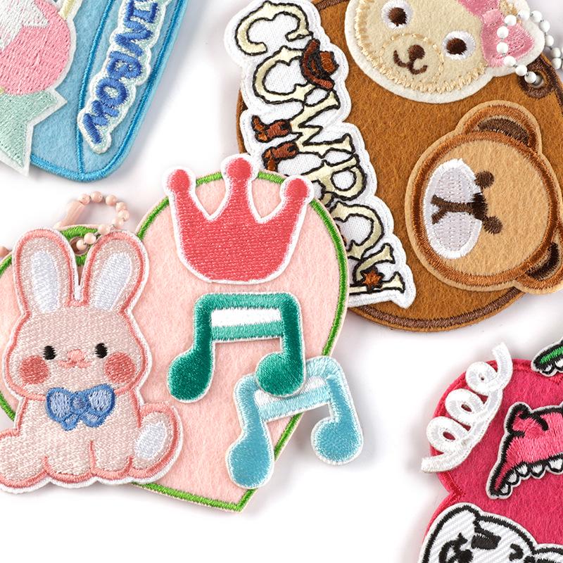 Korean INS Style Luggage Tag Keychains - DIY Anti-Lost Bag Accessory with Embroidery Blank Cloth Patch