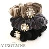 VINGTAINE Velvet Scrunchie with Antique Cute and Stylish Hair Present Beads, Style, Accessory, Gift, (HS-188-GY)