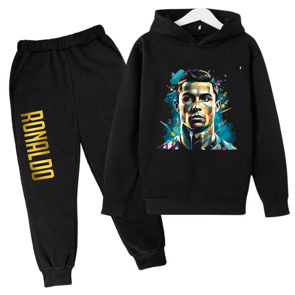 Ronaldo CR7 Stampa Idol del Calcio Abbigliamento Felpa per Bambini Set 2 Pezzi Tuta Pantaloni Tuta Sportiva per Bambini Ragazzi Abbigliamento per Bambine Tute Sportive
