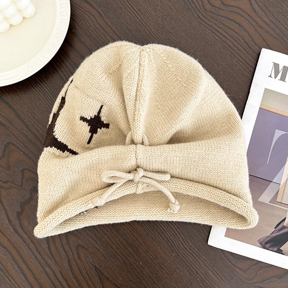 Woman Loose Beanie Hat Casual Drawstring Design Pile Hat Female Streetwear Outdoor Fashion Winter Knitted Hat