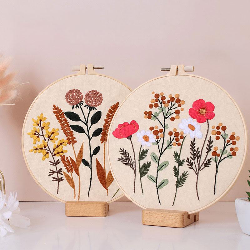 Flower Embroidery Starter Kit DIY Cross Stitch Set Beginner Wreath Printed Sewing Art Craft Painting Home Decor Needle Art