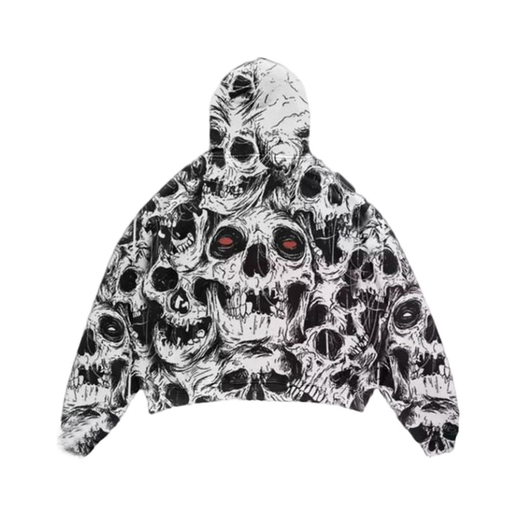 Oversize Men Streetwear Hoodie Skulls Print Long Sleeve Sweatshirts Harajuku Winter American European Hooded Pullovers Y2k
