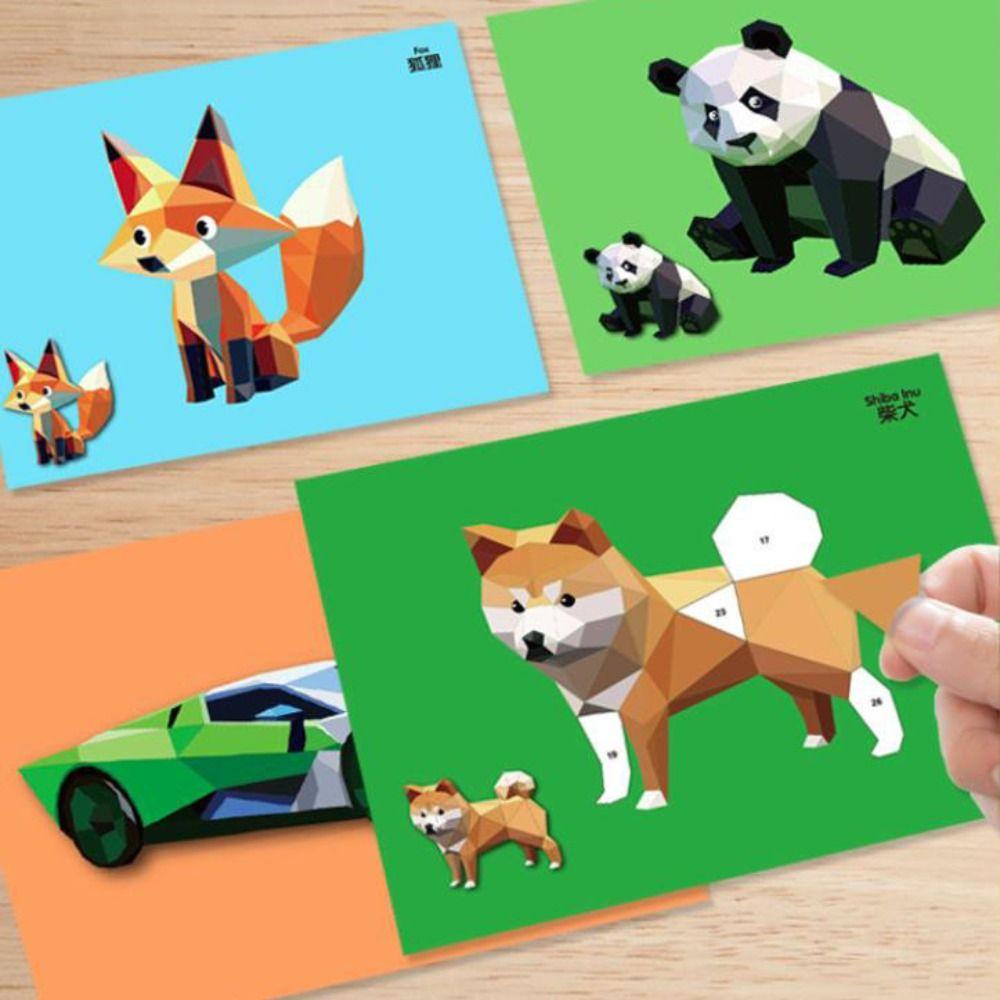 Paper DIY Paste Material Kit Handmade Animals Sticker Book 3D Geometric Sticker Books  Kids