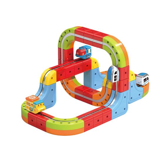 Yousheng 8/18/26/32/38Pcs/Set Magnetic Train Track Set DIY Race Car Cube Rail Building Kit Toddlers Boys Girls Gravity-Defying Electric Train STEM Toy