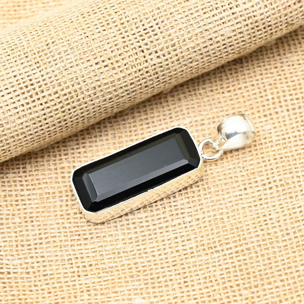 Schwarzer Spinell Edelstein 925 Sterling Silber Schmuck Handgemacht Wunderschöner Anhänger für Frauen