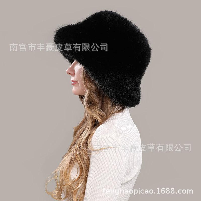 Women Winter Thick Warm Faux Fur Bucket Hat Fluffy Fashionable Ear Flaps