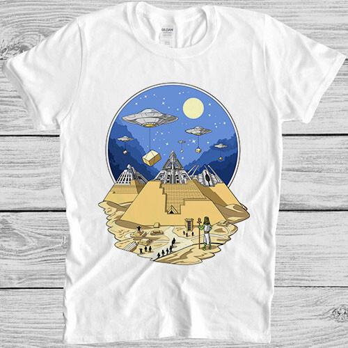 

Aliens Bulding Egyptian Pyramids Meme Funny Movie Top Gift Tee T Shirt M1026 4XL