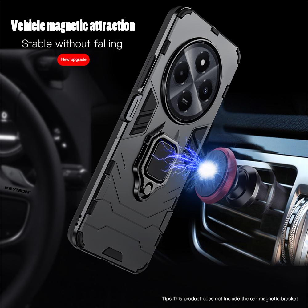 KEYSION Shockproof Armor Case for Xiaomi Redmi 14C Soft Silicone+PC Ring Stand Holder Phone Back Cover for Redmi 14C 4G
