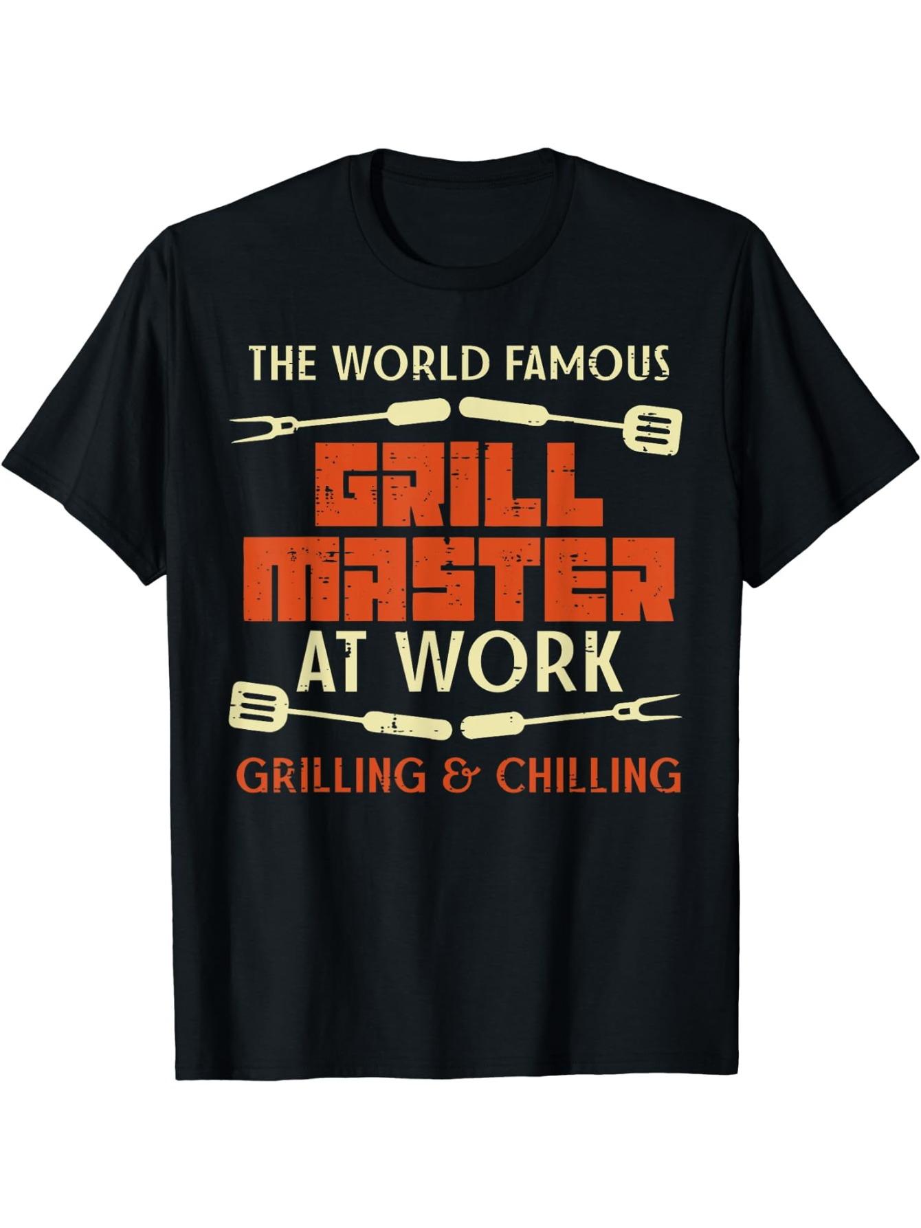 

Grill Master At Work Grilling Chilling Funny BBQ Pitmaster TShirt 100 Cotton ONeck Short Sleeve Summer Casual Mens Tshirt 4XL