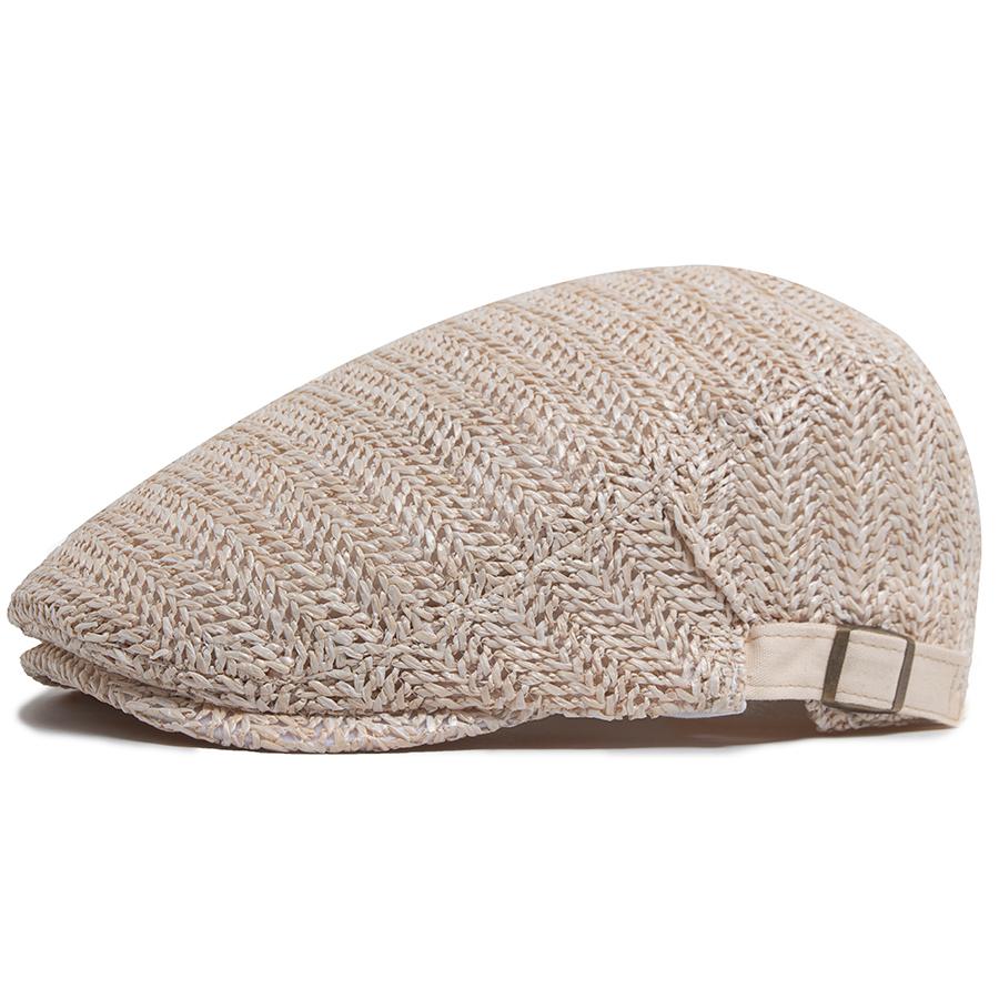 

Модные береты из искусственной соломы ручной работы для мужчин и женщин, летние дышащие солнцезащитные козырьки для улицы, повседневные однотонные сетчатые шляпы, береты для художников CHINA бежевый