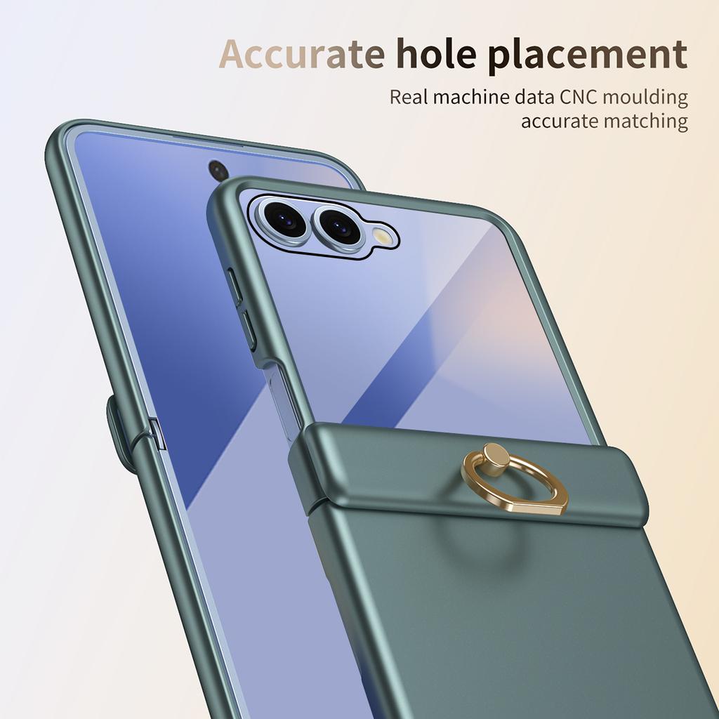 For Samsung Galaxy Z Flip7 5G Case with Tempered Glass Film Ring Holder Kickstand PC Phone Cover