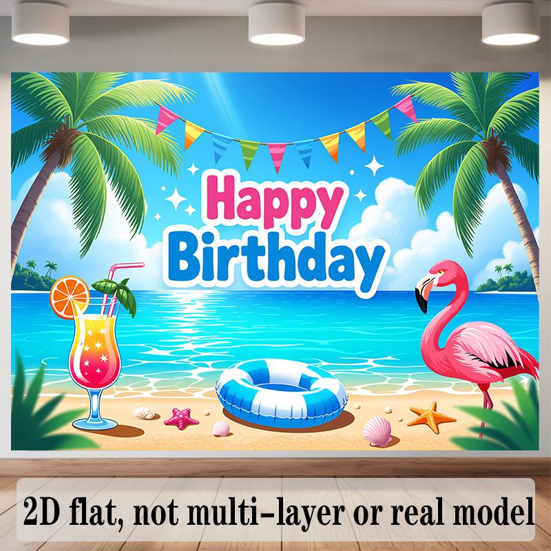 Tropical Beach Birthday Banner, Flamingo Ring Backdrop Wall Decor for Party