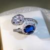 Oval Two-color Stitching White Sapphire Rings for Women Drop Ring Luxury Noble S Sterling Copper Opening Adjustable