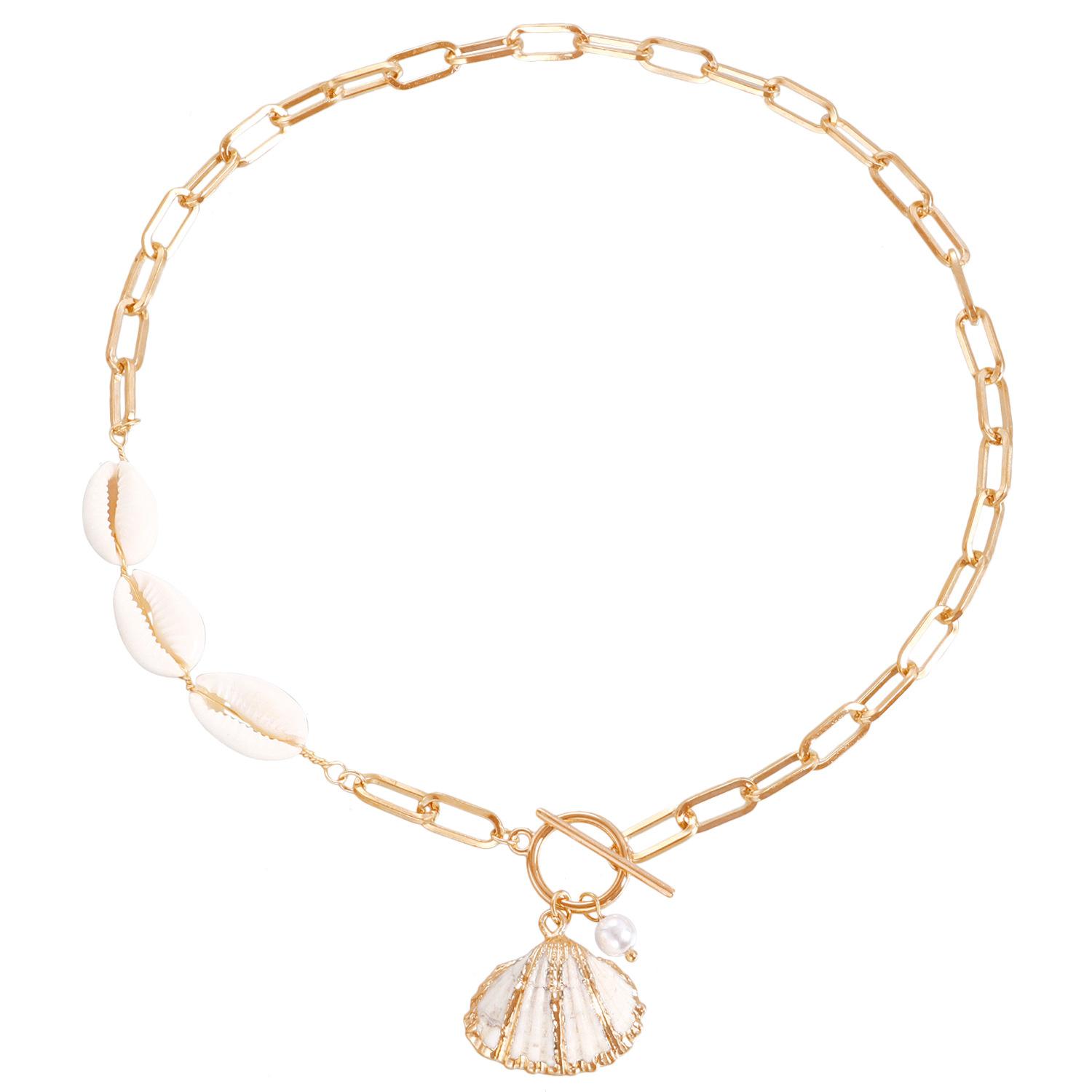 

Океанская серия Пляжный ветер Сексуальное ожерелье с подвеской в виде ракушки Женское Премиальное чувство От Пряжка Сращивание Ключичная цепочка золотой