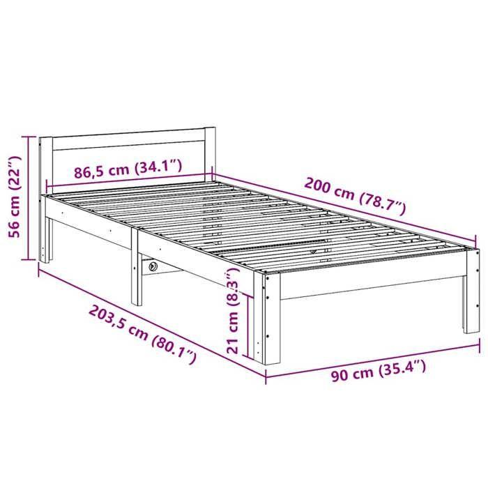 VidaXL Cadre de lit sans matelas 90x200 cm bois de pin massif, meuble de chambre, sommier, lit double, lit, châlit, lit en 859232