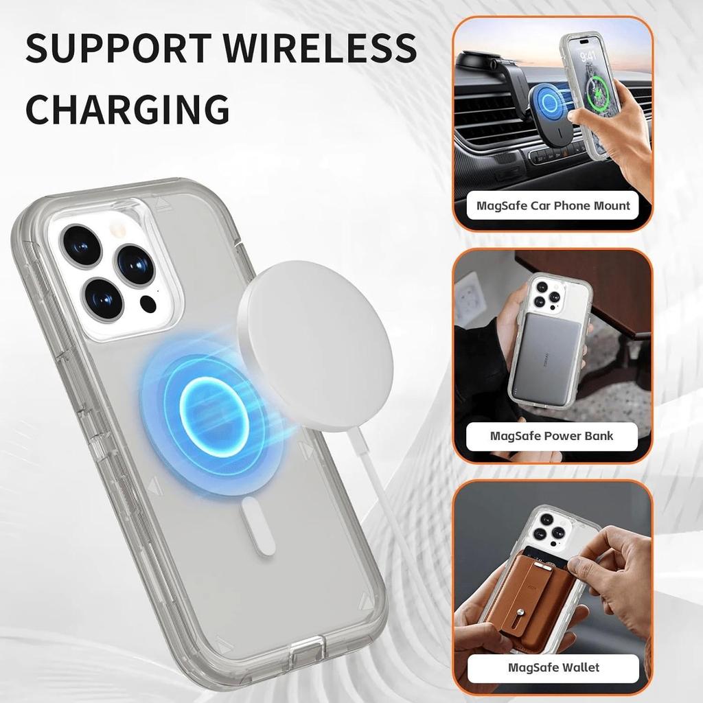 Transparent Shockproof Case For iPhone 17/16/ 15/ 14/ 13 Series Cover Compatible With MagSafe, Triple Layer Magnetic Charging, Drop-Proof Phone Case